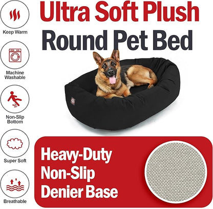 Majestic Pet Suede Shredded Memory Foam Mix Calming Dog Bed Washable - Cozy Soft Round Dog Bed with Spine for Head Support - Fluffy Donut Dog Bed, 52 Inch, Black
