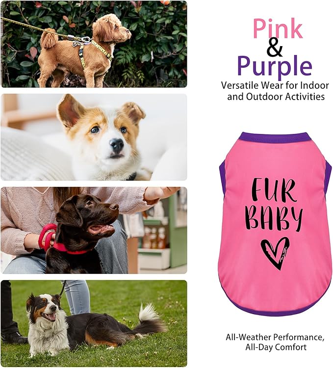 Color-Blocked Dog Tank Top with Playful Heat Transfer Designs – Lightweight Polyester Shirt for Small,MediumDogs, Perfect for Casual Outings.Fur Baby Pink S