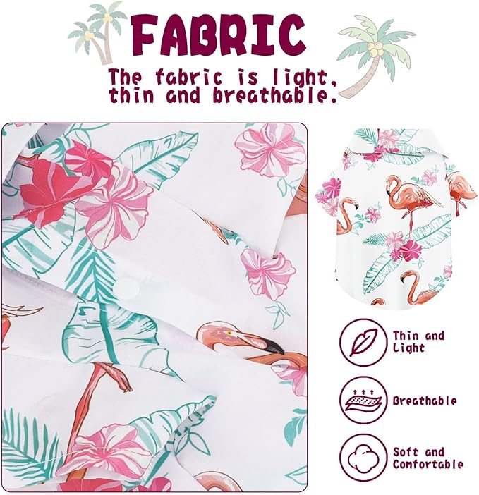Hawaiian Dog Shirt – Lightweight and Breathable Summer T-Shirt with Tropical Prints, Fun Beach Outfit for Small, Medium, and Large Dogs, Perfect for Hot Days and Outdoor Vacation.Flamingo XS