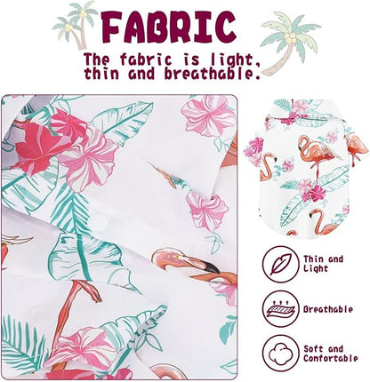 Hawaiian Dog Shirt – Lightweight and Breathable Summer T-Shirt with Tropical Prints, Fun Beach Outfit for Small, Medium, and Large Dogs, Perfect for Hot Days and Outdoor Vacation.Flamingo XS