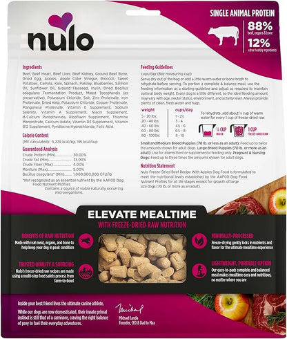 Nulo Freeze-Dried Raw Beef Recipe with Apples Complete and Balanced Dry Dog Food Kibble, 18 Ounce Bag