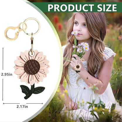 Leather Keychain Holder Case Compatible with AirTag,Cute Protective Cover with Keyring,Anti-Scratch Finder GPS Tracker Case for Wallet Keys,bag,pets,Backpack(Daisy Pink)