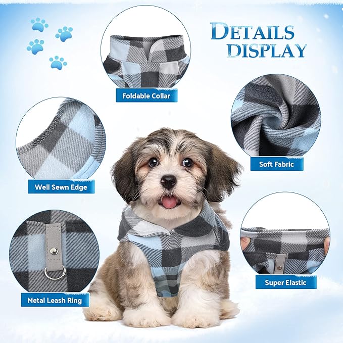 4 Pieces Winter Fabric Dog Sweater with Leash Ring Soft Fleece Vest Dog Clothes Plaid Camouflage Warm Puppy Jacket Pullover Clothes for Small Cat Puppy Chihuahua(XS)