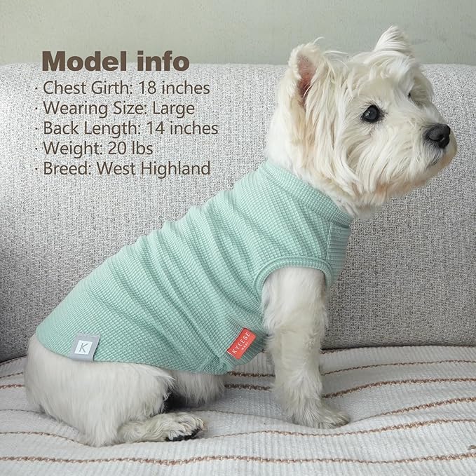 KYEESE 2Pack Waffle Dog Shirts, Lightweight Sleeveless Dog T Shirts for Small Dogs Boy Girl, Breathable Pet Vest Comfortable Tank Top Soft Dogs Clothes for Daily Wear, Green+Striped, M