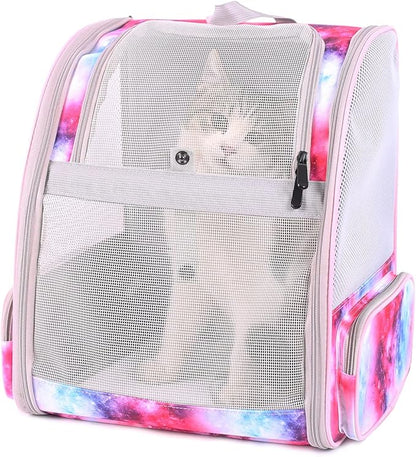 Galaxy Pink Pet Carrier Backpack for Cats and Small Dogs, Backpack for Kitten Bunny Airline Approved Travel Hiking Camping Cat Vet Book Bag (Ventilation)