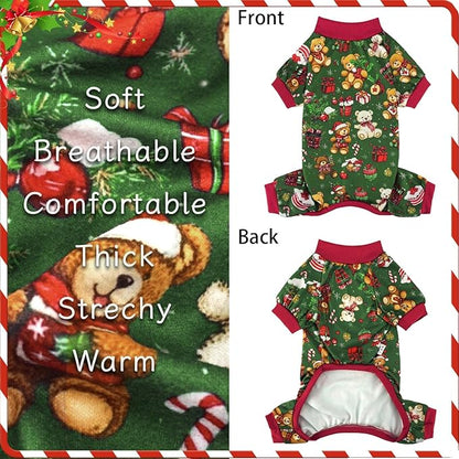 Xpudac 4 Pack Dog Christmas Pajamas Reindeer Puppy Clothes Cute Santa Claus Dog Pajamas Costumes Outfit Red Green, 4XL