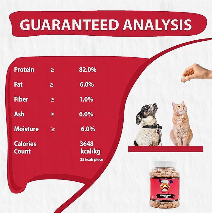 Tuna Cat Treats, 100% Wild Caught | Freeze Dried Dog Treats, High Protein | Grain-free, Single Ingredient Cat & Dog Food Toppers | No Additives or Preservatives | Inspected & Tested in USA | 3.5 oz