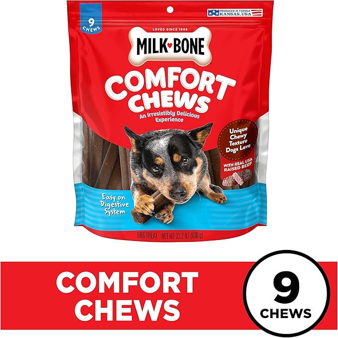 Milk-Bone Comfort Chews, Dog Treats with Unique Chewy Texture and Real Beef, 9 Chews (Pack of 4)