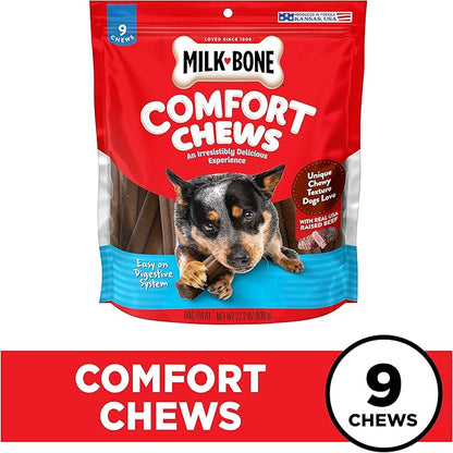 Milk-Bone Comfort Chews, Dog Treats with Unique Chewy Texture and Real Beef, 9 Chews (Pack of 4)