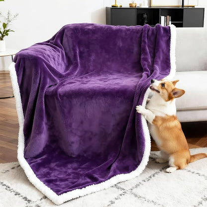 Waterproof Dog Blanket for Couch – Double Sided Washable Cat Puppy Blanket, Durable Furniture Protector for Dogs and Cats, Purple White L(60×50)"
