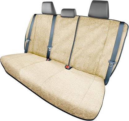 Season Guard Back Seat Towel Seat Cover for Cars; Great for After Gym Workouts, Dogs, and Outdoor Activities; Universal Fit for Cars SUVs Vans Trucks Rear Seats, EZ fit, Non Slip Grip, Tan