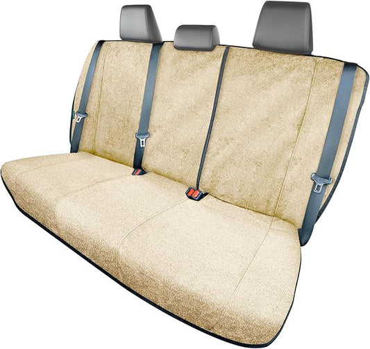 Season Guard Back Seat Towel Seat Cover for Cars; Great for After Gym Workouts, Dogs, and Outdoor Activities; Universal Fit for Cars SUVs Vans Trucks Rear Seats, EZ fit, Non Slip Grip, Tan