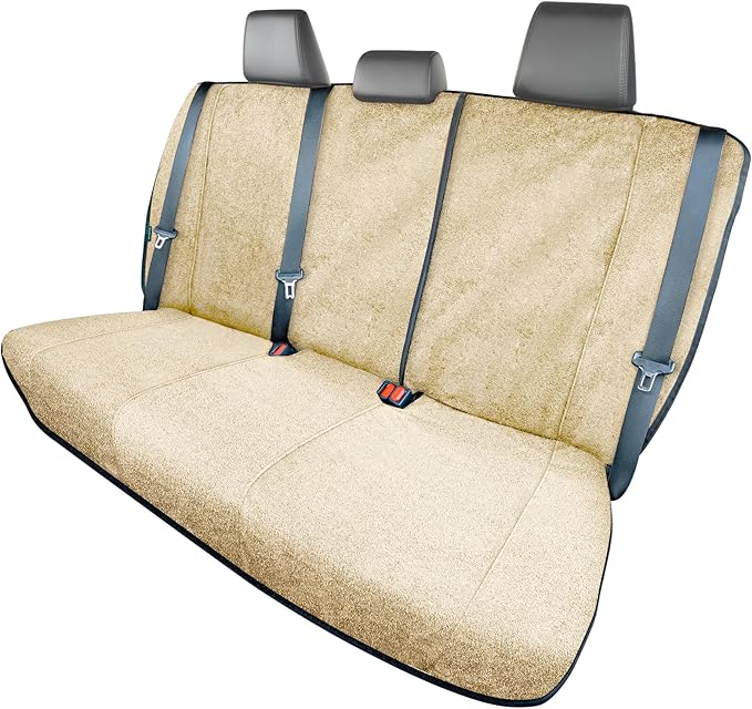 Season Guard Back Seat Towel Seat Cover for Cars; Great for After Gym Workouts, Dogs, and Outdoor Activities; Universal Fit for Cars SUVs Vans Trucks, EZ fit, Non Slip Grip, Tan