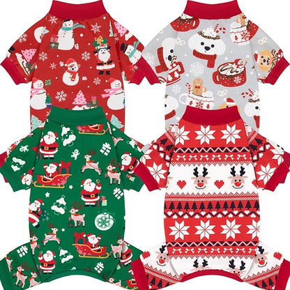 XPUDAC 4 Pack Christmas Dog Pajamas Soft Puppy Outfits for Small Medium Dogs Pet Clothes Pjs Doggie Bodysuit Cat Christmas Apparel, Red Green, M