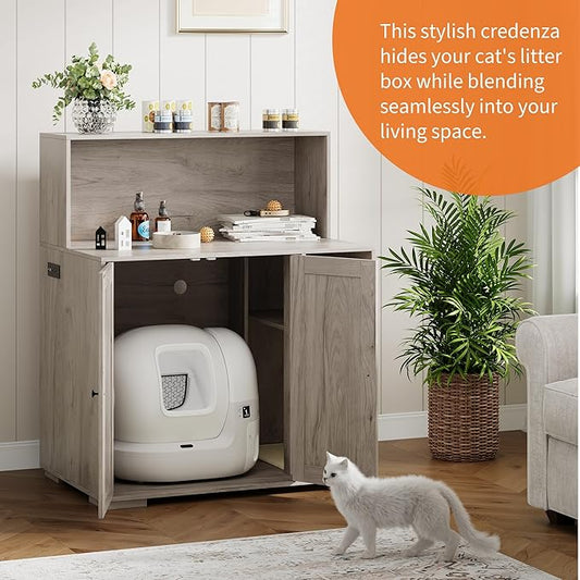 Large Cat Litter Enclosure with Litter Collector, Enclosure for Self-Cleaning Litter Boxes,Adjustable Shelf for Dog Proof,Charging Station, Large Hidden Litter Box for Cat, Cat House