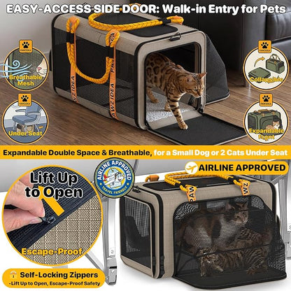 PAWZIDEA Expandable Pet Carrier TSA Airline Approved, 18″×11″×11″ Soft-Sided Top-Load Carriers for Small Dog & 2 Cats Under Seat, Collapsible Puppy & Animal Travel Bag Up to 18lbs, ID Card, Chew-Proof