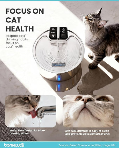 Wireless Cat Water Fountain - 108oz/3.2L Automatic Cat Water Fountain Cordless, Stainless Steel Battery Operated Pet Fountain Rechargeable Water Dispenser for Cats, Dogs, Multiple Pets