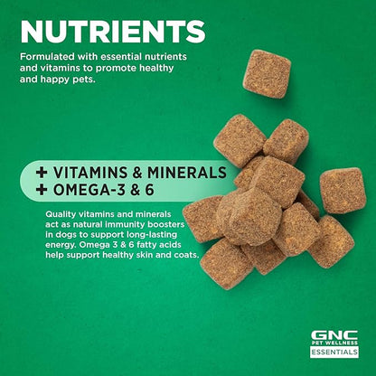 GNC Pets Essentials Dog Multivitamin Soft Chews with Salmon Oil, Bacon Flavor Daily Vitamin and Mineral Supplement for Puppies, Adult and Senior Dogs, Skin Coat and Immune Support, 60 Count - 3 Pack