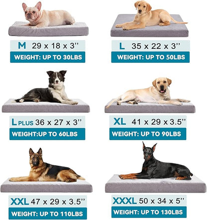 WATANIYA PET Memory Foam Large Dog Bed, Cooling Dog Beds for Large Dogs, Washable Pet Mat for Crate with Joint Relief (Light Grey)