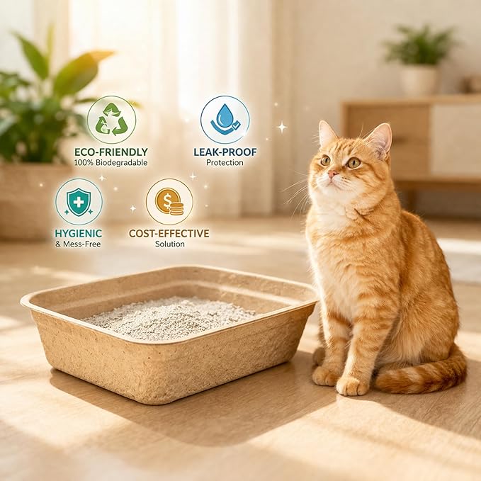 Disposable Cat Litter Box 6 Pack – Eco-Friendly Kitty Litter Box, 100% Biodegradable Paper Pulp, Leak-Proof Disposable Travel Litter Boxes for Cats, Cat Tray 18"x13"x4"