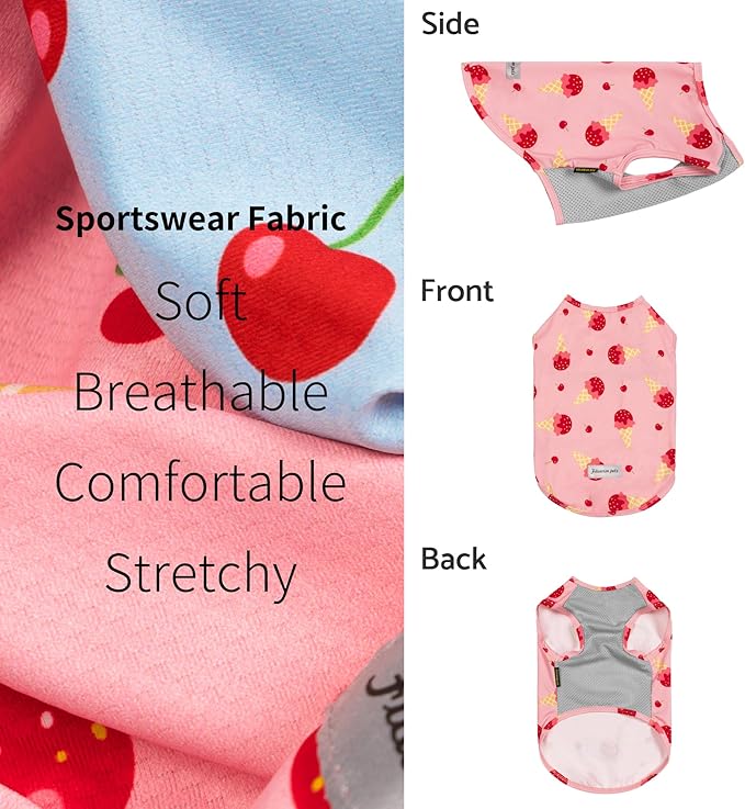 Fitwarm 2 Pack Ice Cream & Cherry UPF 50+ UV Sun Protection Dog Shirt, Lightweight Cooling Vest, Quick Dry Summer Clothes for Small Dogs Girl, Pet Outfit, Pink, Light Sky Blue, XXL
