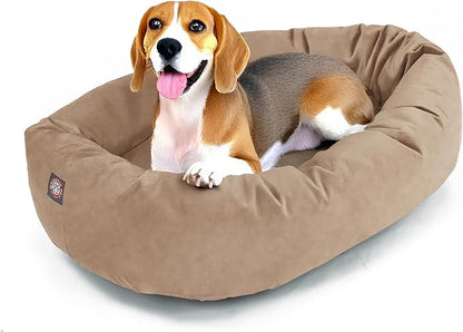 Majestic Pet Suede Shredded Memory Foam Mix Calming Dog Bed Washable - Cozy Soft Round Dog Bed with Spine for Head Support - Fluffy Donut Dog Bed, 32 Inch, Stone