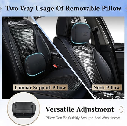 Coverado Seat Covers, Car Seat Covers Front Seats, Waterproof Nappa Leather Auto Seat Cover with Lumbar Head Pillow, Black Seat Covers Carseat Cover Universal Fit for Most Cars