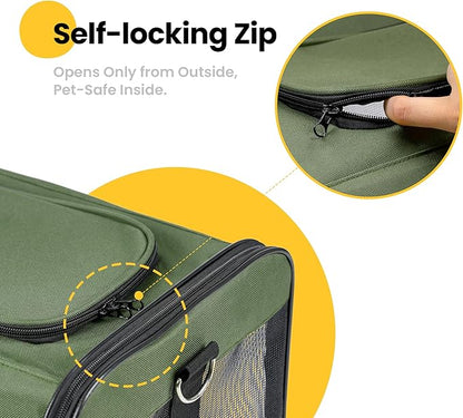 Conlun Cat Carrier Airline Approved, Soft-Sided Dog Carrier with Inner Safety Leash, Pet Transport Carrier for Small-Medium Cats Puppies up to 15 Lbs, Collapsible Travel Kitten Carrier Bag -Green M
