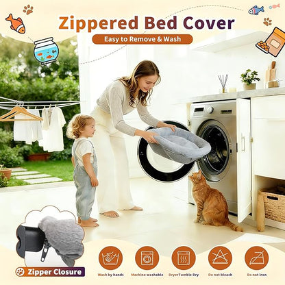 Cozy Cat Desk Bed for Home Office, Sunken Hanging Cat Hammock with 2 Replaceable Pads, Breathable Summer Cushion and Warm Winter Plush, Space Saving Foldable Desk Cat Bed Supports up to 40lb for Cats