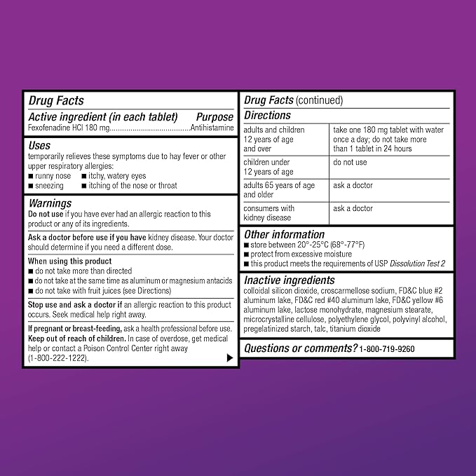 Amazon Basic Care All Day Allergy Relief, Fexofenadine Hydrochloride Tablets, 180 mg, Antihistamine, Non-Drowsy, 24-Hour Relief for Sneezing, Itchy Eyes, Runny Nose, Hay Fever, 150 Count