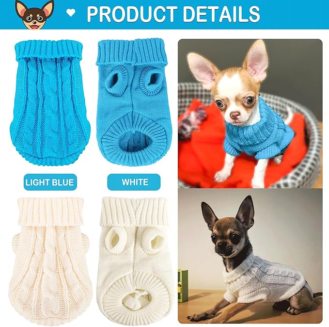 2 Pack Dog Sweaters for Small Dogs, Chihuahua Yorkie Sweater, Dog Clothes for Small Dogs, Winter Warm Pullover Clothing, Pet Cat Cold Weather Puppy Clothes Outfits M