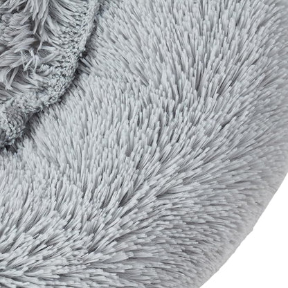Dog & Cat Bed: Round Faux Fur Pet Bed - Plush, Cozy, & Calming Donut Bed for Large Pets - Soft & Comfortable Sleeping Cushion for Napping & Lounging, 30" Round, Silver
