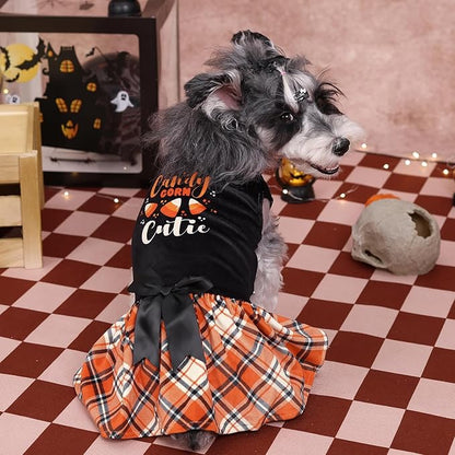 CuteBone Halloween Dog Dresses Velvet Holiday Small Dogs Clothes Onesie Pet Apparel Girl Puppy Skirt with Bow Hair Rope CVA45M-D