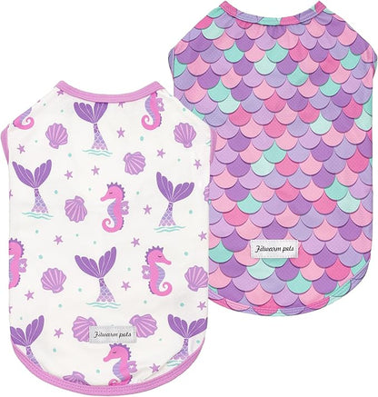 Fitwarm 2 Pack Mermaid & Scale UPF 50+ UV Sun Protection Dog Shirt, Lightweight Cooling Vest, Quick Dry Summer Clothes for Small Dogs Girl, Pet Outfit, Purple, Pink, White, XL