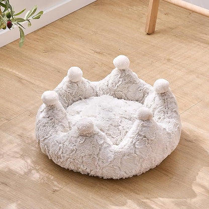 PetPals Round Cat Bed with Removeable and Washable Cushion, Super Soft Rose Patten Faux Fur Pet Bed for Puppy and Kitten with Anti-Slip Bottom (Rose Crown)