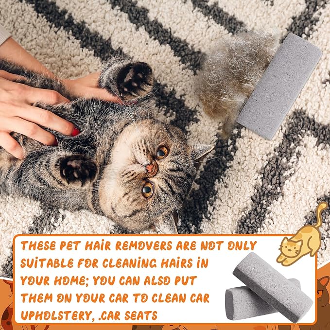 6 Pcs Abbyike Pet Hair Remover Rock Pumice Stone for Dog Cat Hair Pet Removal Cleaning Fur Removal Block Tool Scraper for Car, Carpet, Couch, Beding, Fufmiture Cleaning (5.3 x 2 x 1.4 Inch,Gray)