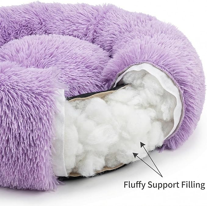 Tiny Dog Bed 11.8 Inch for Extra Small Dogs,Washable Puppy Bed,Soft Faux Fur Calming Donut Bed for Chihuahua Yorkie Maltese Pomeranian,Purple and White