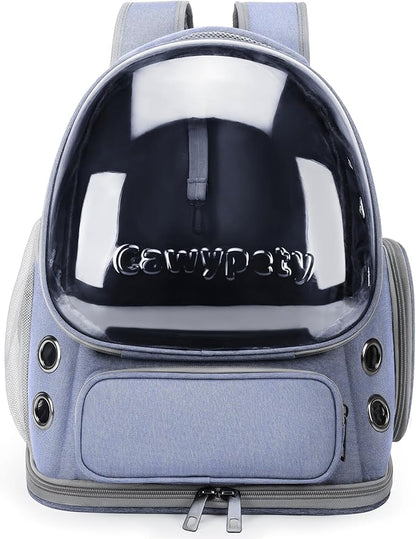 Cawypety Cat Backpack Carrier, Breathable Cat Carrier Large Space Bubble Pet Backpack for Kitty Small Dog up to 12lbs, Transparent & Foldable Pet Carrier for Travel Hiking (Blue