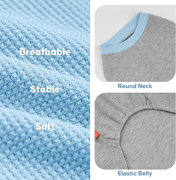 KYEESE 2Pack Waffle Dog Shirts, Lightweight Sleeveless Dog T Shirts for Small Medium Dogs Boy, Breathable Pet Vest Comfort Tank Top Soft Dogs Clothes for Daily Wear, Blue+Grey, XL