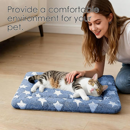 Dog Bed Mat for Crate, Soft Kennel Pad, Durable Comfort Mat for Dogs and Cats, Home and Crate Use (NavyBlue&Star, 18"*14"*1.5")