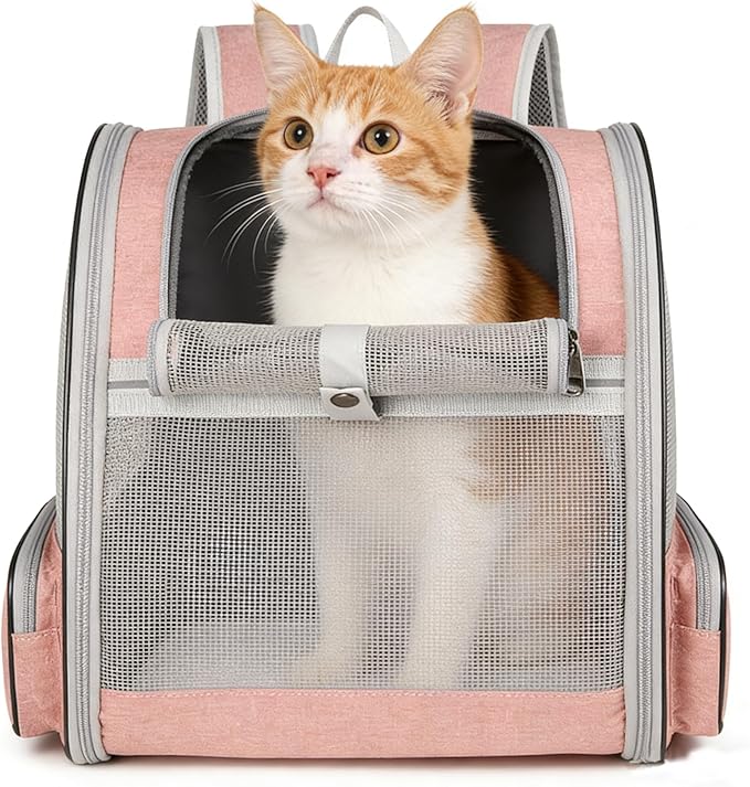 Ventilated Cats Dogs Rabbits Carrier Backpack for Small Pets and Puppies – Perfect for Outdoor Adventures and Vet Visits, Ultimate Comfort On-The-Go (Pink)
