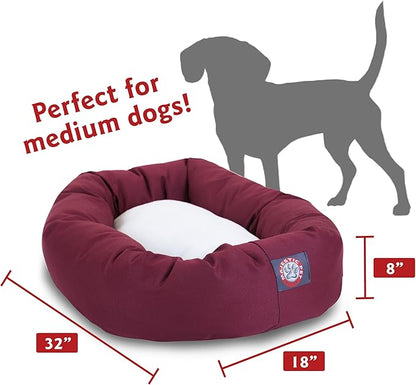 Majestic Pet 32 Inch Poly-Cotton Sherpa Calming Dog Bed Washable 32x18x8 (inch) – Cozy Soft Round Donut Dog Bed with Spine for Head Support - Pet Bed Medium - Burgundy