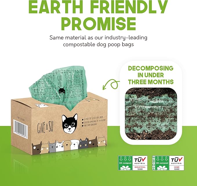 Home Compostable Cat Litter Box Liners, Jumbo XL 36” x 19” Drawstring - Extra Thick Heavy Duty Litter Box Bags, Tear Resistant & Leak-Proof Cat Liners for Easy Cleanup - Pack of 20