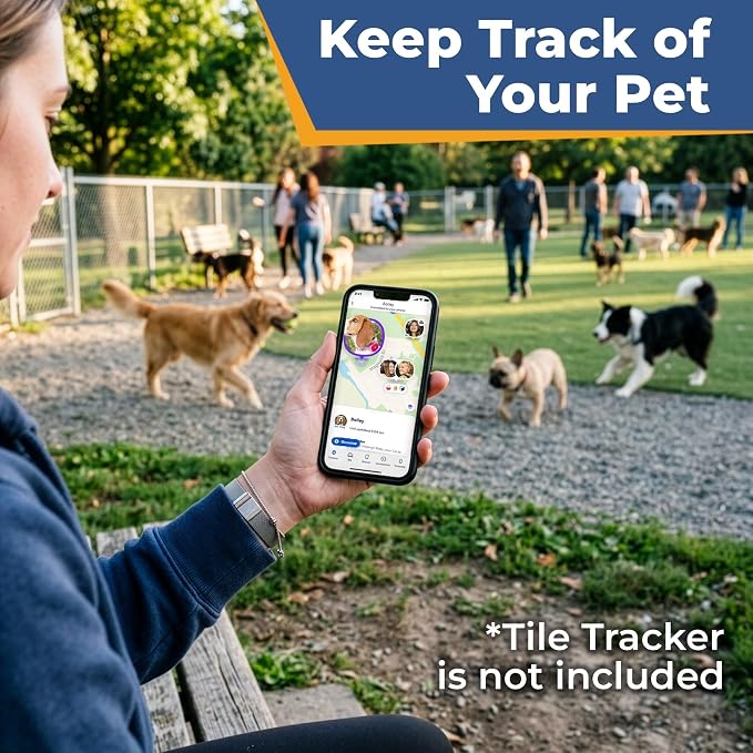 GoTags Dog Collar Holder for Life360 Tile Tracker, Personalized Tag Case for Dog Collar, Up to 4 Lines of Custom Text, Slide On Nameplate for GPS Dog Tracker, Compatible with iOS Android (Tile, Small)