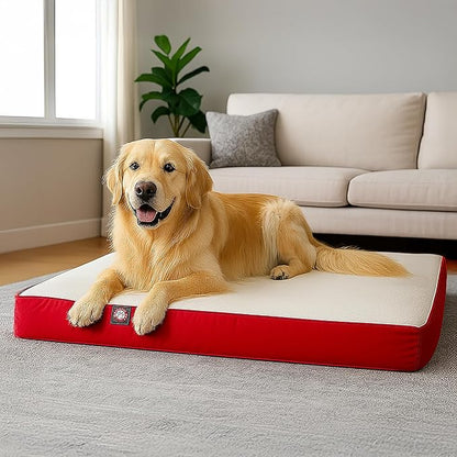Majestic Pet 48x34x3 Inch Red Orthopedic Memory Foam Rectangle Dog Bed – Large Size Crate Dog Bed for Dogs with Joint Pain, Arthritis – Durable Pet Mattress with Egg Crate Foam, Washable Cover