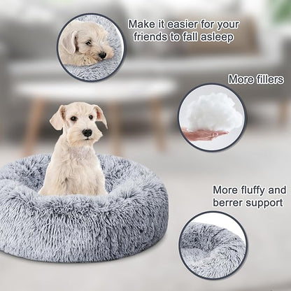 ELSKER&HOME Calming Dog & Cat Bed - Donut Washable Warming Soft Round 23 inch Dog Bed for Small Dogs, Anti-Anxiety Fluffy Plush Cushion Fits up to 25 lbs Pets, Gradient Blue