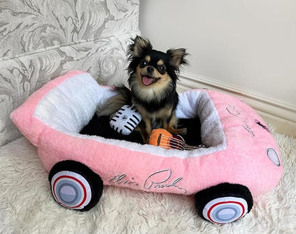Megatoys Elvis Plush Car Pet Bed – Pink Pet Bed with Musical-Design Pillows and Elegant Car Styling