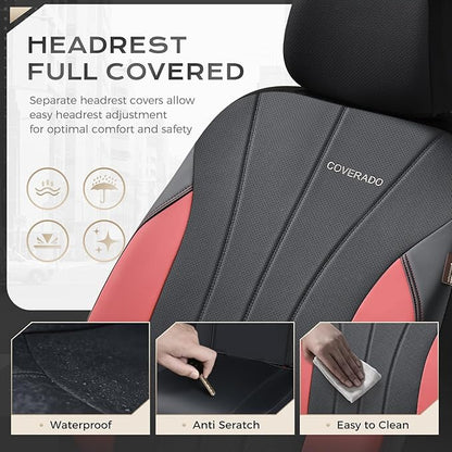 Coverado Seat Covers Full Set, Automotive Car Seat Protectors 5 Seats, Red Driver Protectors Universal Fit for SUVs, Trucks, Sedans,Car Accessories