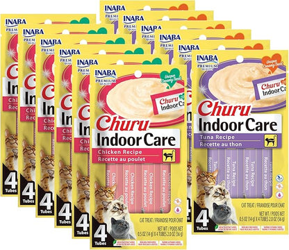 INABA Churu for Cats, Functional, Creamy Lickable Purée Cat Treat for Indoor Care and Hairball Control, 0.5 Ounces Each, 48 Tubes (4 per Pack), 2 Flavor Tuna and Chicken Variety Pack