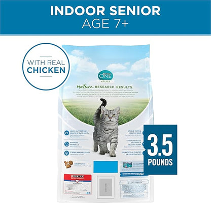 Purina ONE High Protein, Natural Senior Dry Cat Food, Indoor Advantage Senior+ - 3.5 lb. Bag